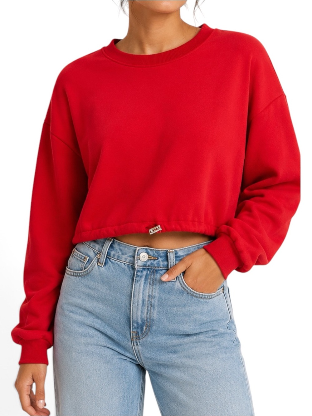Cali Be XL Red Cropped Fleece Sweatshirt Cinch Drawstring Boxy NWT